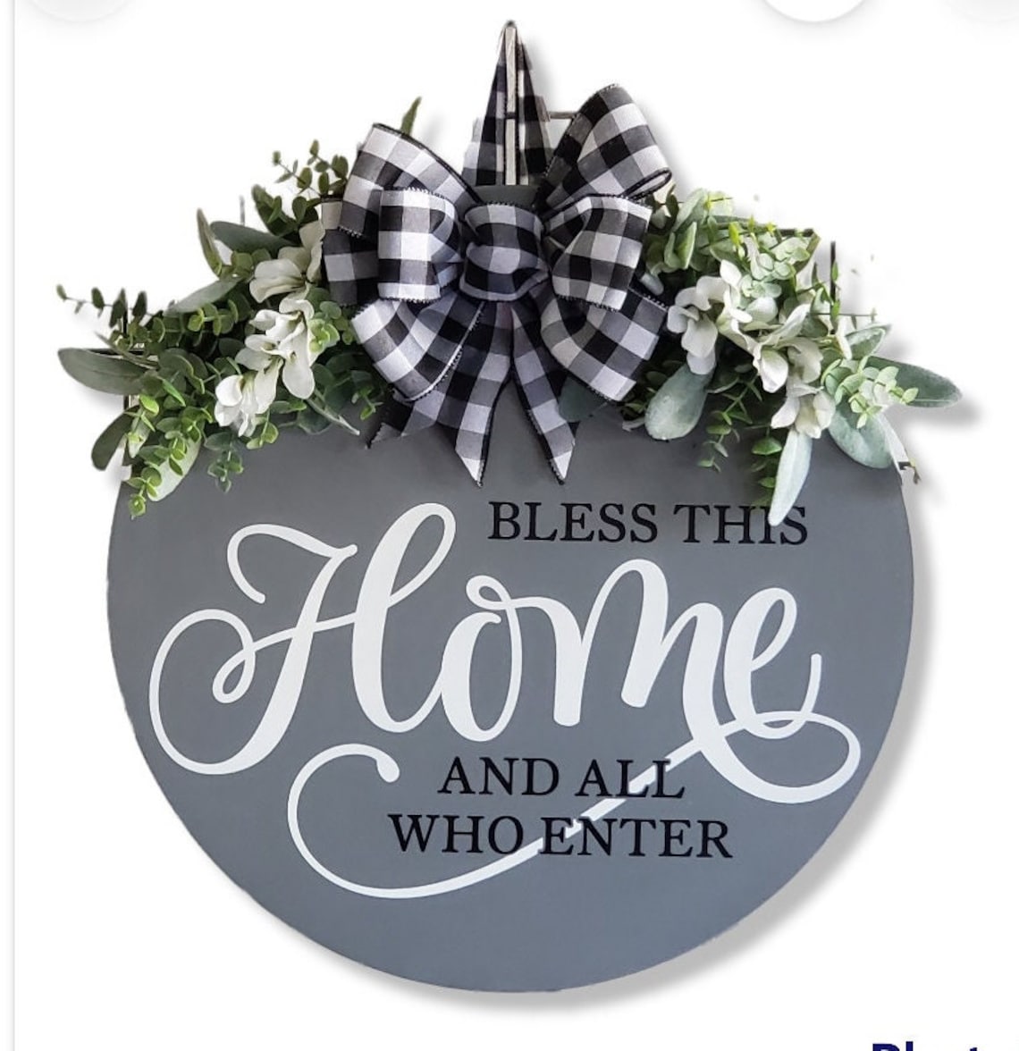 Bless This Home Door Hanger Hand Painted Round Sign NO Etsy