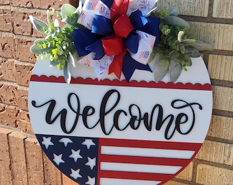 Handmade 4th of July Door Hanger: Patriotic USA Decor