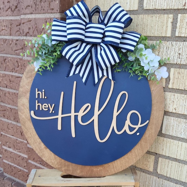 Colgador de puerta "Hola, hola, hola" / Letrero redondo pintado a mano / SIN vinilo
