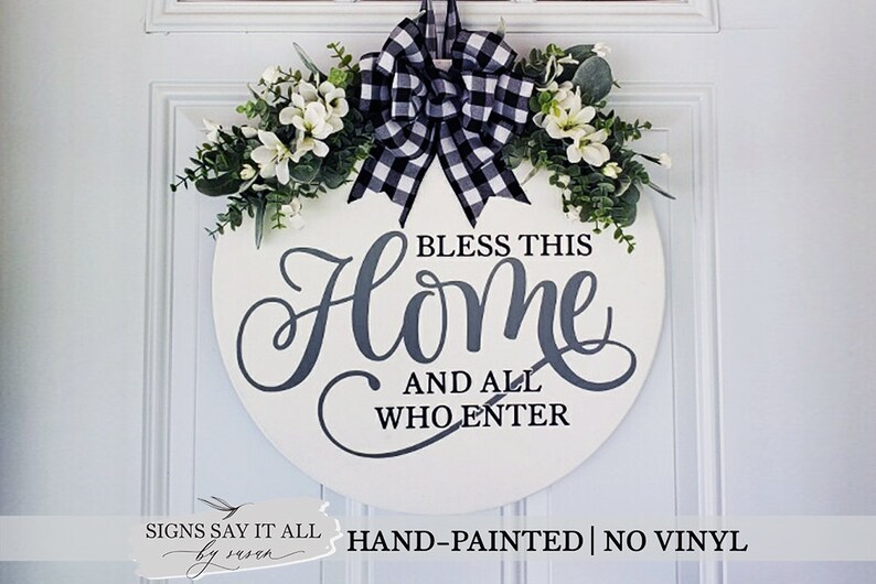 Bless This Home Door Hanger Hand Painted Round Sign NO Etsy