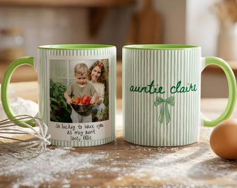 PERSONALISED Auntie Photo Mug, Custom Name Auntie Mug, Watercolor Stripe Mug, New Auntie Mug, Aunt Gift From Nephew, Aunt Gift From Niece