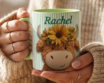 Canecas personalizadas com vaca das Terras Altas, canecas em relevo, presente para ela, presente para irmã, presente para filha, canecas personalizadas com vaca das Terras Altas, caneca com efeito 3D