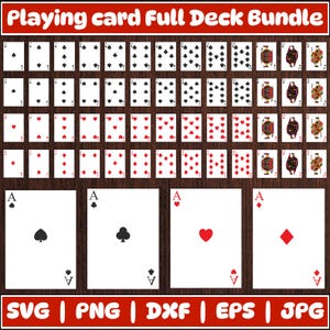 Full Deck Playing Cards Svg Bundle, Poker Cards Svg, Full Deck Playing Cards, Aces Svg, Royal Flush, Cards Clipart, Card Suits for Cricut,