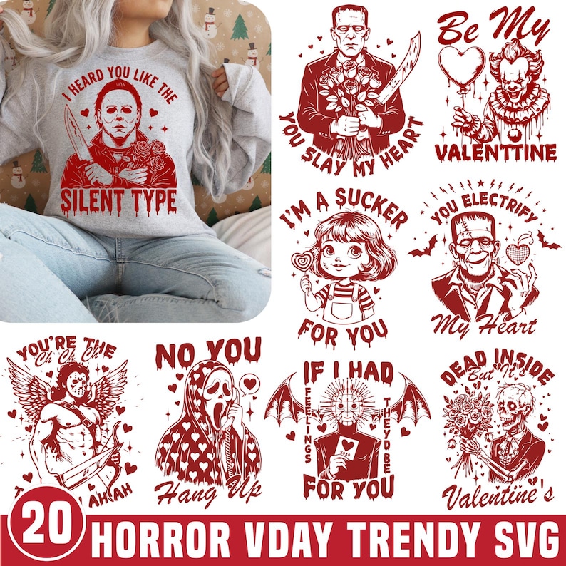 Funny Horror Valentines SVG Bundle, Snarky Love Quotes (digital ...