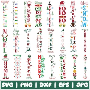 Porche de Noël signe SVG Bundle, Noël vertical SVG, vacances porche Decor PNG, joyeux Noël signe des fichiers coupés pour la Silhouette Cricut