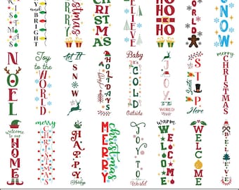 Christmas Porch Sign SVG Bundle, Vertical Christmas SVG, Holiday Porch Decor PNG, Merry Christmas Sign Cut Files for Cricut Silhouette