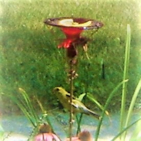 Hummingbird Feeder Stained Glass Copper Aqua Blue Lawn Etsy