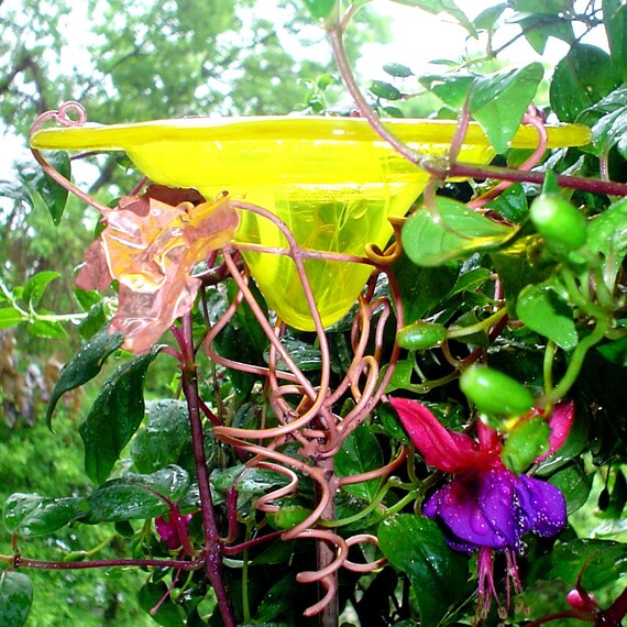 Bird And Butterfly Feeder Stained Glass Copper Garden Etsy