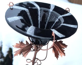 GARDEN GIFT, stained glass Bird and Butterfly Feeder, Black & White,  Copper Garden Art, Gifts under 50, Glass Garden Gift, Made in USA