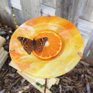 40th ANNIVERSARY GIFT, 18K Gold on Red GLASS , Bird Feeder, Butterfly Feeder, Copper Garden Art, Garden Gift,, Anniversary Gift under 50 image 6