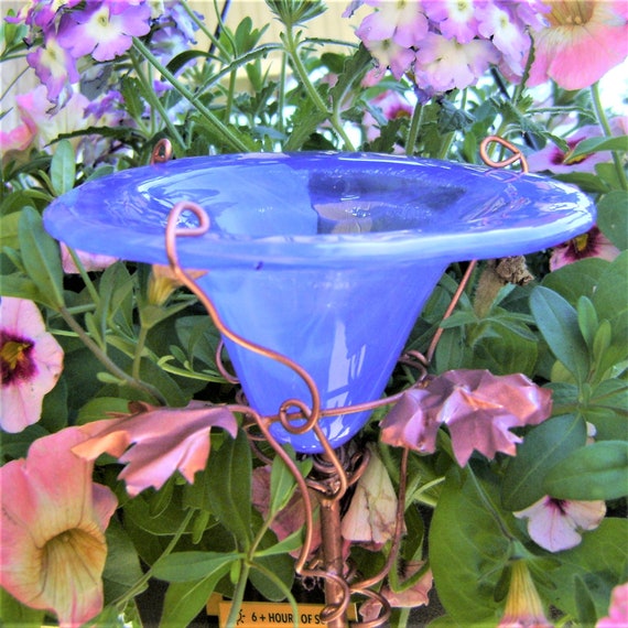 Garden Stake Butterfly Feeder Stained Glass Copper Ice Etsy