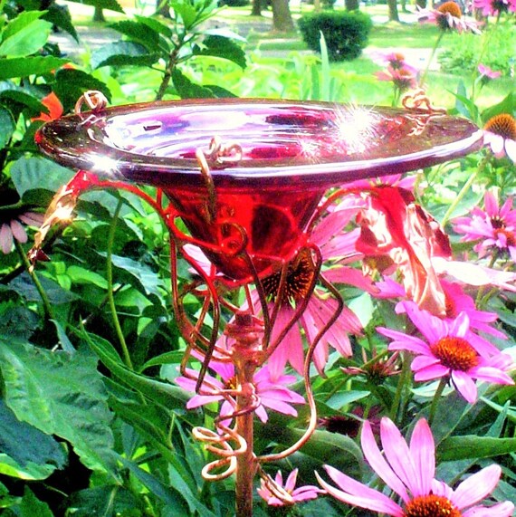 Bird Feeder Butterfly Feeder Stained Glass Copper Garden Etsy