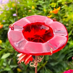 CHRISTMAS GARDEN GIFT, Red Stained Glass Bird and Butterfly Feeder, Unisex Garden Gift,  Copper Garden Art, Gifts under 50