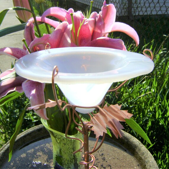 Alabaster White Bird And Butterfly Feeder Stained Glass Etsy