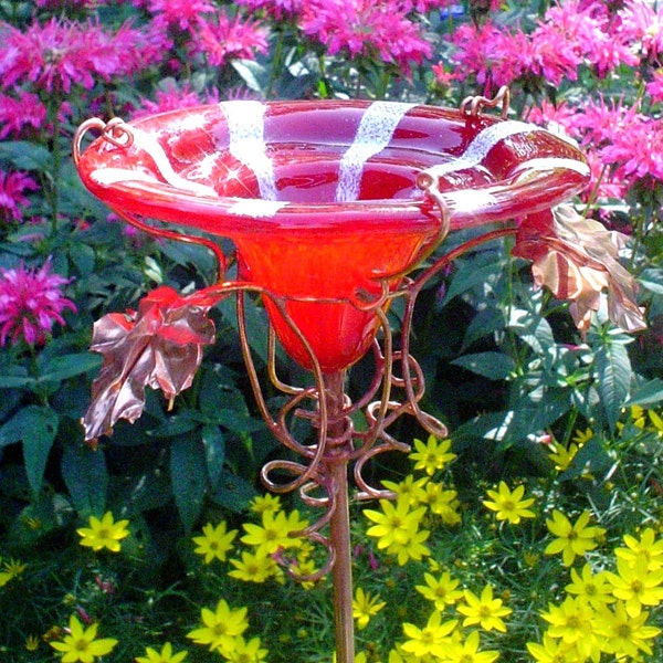 Striped BUTTERFLY FEEDER, glass, copper, Red, White