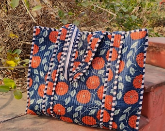 Bolso tote de algodón acolchado estilo bohemio / Bolso de mano con cierre de cremallera / Bolsos de hombro sostenibles