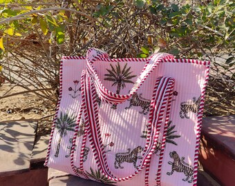 Bolso tote de algodón acolchado estilo bohemio / Bolso de mano con cierre de cremallera / Bolsos de hombro sostenibles