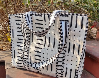 Bolso tote de algodón acolchado estilo bohemio / Bolso de mano con cierre de cremallera / Bolsos de hombro sostenibles