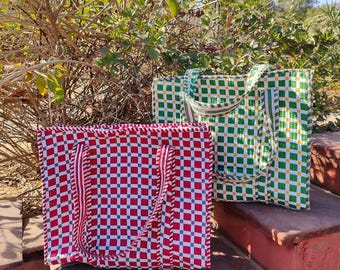 Bolso de mano acolchado artesanal / Bolso de algodón ecológico / Regalos únicos para ella