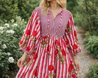 Vestido de verano de algodón puro hecho a mano para mujer, estilo bohemio, informal, mini y midi.