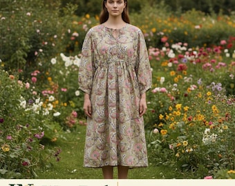 Vestido de verano de algodón puro hecho a mano para mujer, estilo bohemio, informal, mini y midi.