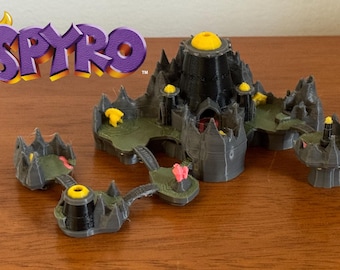Spyro The Dragon 3D-niveauprint, Midnight Mountain-replica in kleur of wit, gamerdecor, videogamecadeau, verzamelobject