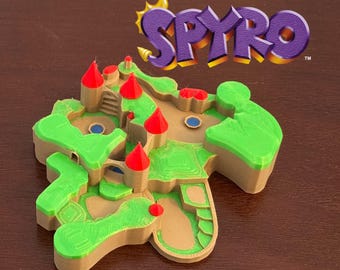 Spyro The Dragon 3D-niveauprint, replica stadsplein in kleur of wit, gamerdecor, videogamecadeau, verzamelobject