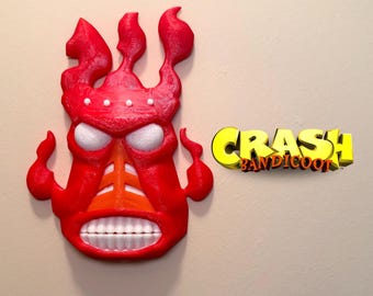 Crash Bandicoot Pyro Elemental Mask Replica, 3D Printed Game Prop, Wall Decor