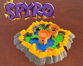 Spyro The Dragon 3D Homeworld-print, avondmeerreplica in kleur of wit, gamerdecor, videogamecadeau, verzamelobject