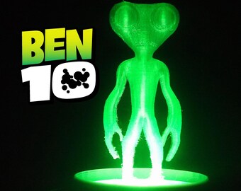 Ben 10 grijze stof hologramfiguur | 3D-geprint buitenaards hologram | Omnitrix-lampvoetaccessoire | Kinderkamerdecoratie | Verzamelaarscadeau
