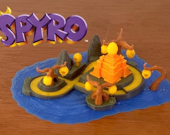 Spyro The Dragon 3D-niveauprint, Honey Speedway-replica in kleur of wit, gamerdecor, videogamecadeau, verzamelobject