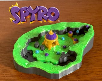Spyro 2 Ripto's Rage 3D-niveauprint, replica glinsterende (startgebied) in kleur of wit, gamerdecor, videogamecadeau, verzamelobject