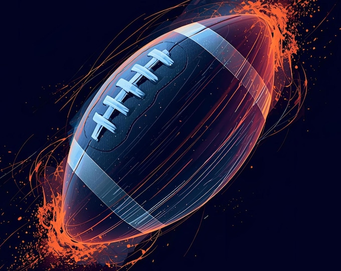 Fiery American Football Wall Art | AI Digital Dynamic Ball Poster | Athletic Wall Decor | Game Energy Artwork | Futuristic sports design