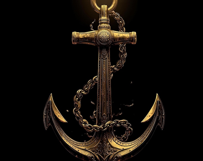 Golden Anchor Wall Art | Ornate Nautical AI Digital Poster | Antique Maritime Decor | Luxury Sea Symbol Illustration | Coastal Home Decor