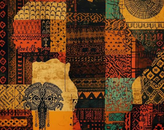 African Tribal Art Digital Print | Cultural Heritage Wall Decor | Boho Ethnic Abstract Artwork for Room | Vibrant Africa Map Pattern Design