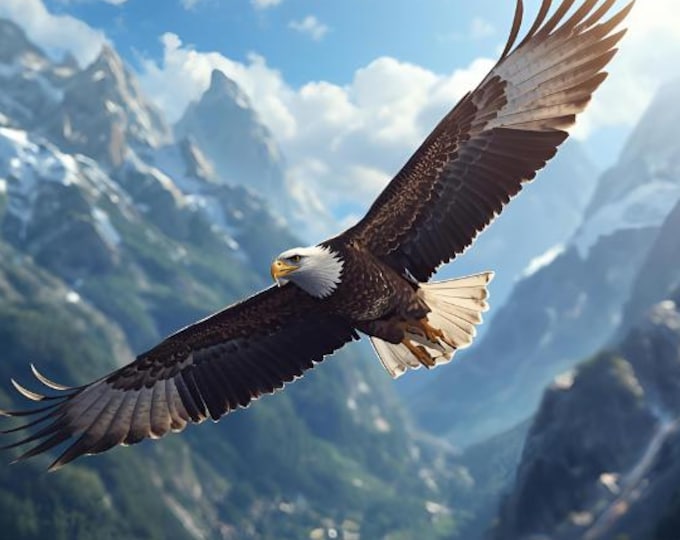 Eagle over the Rocky Mountains – AI Digital Download | Nature Animal Art, Landscape Wall Decor, Wildlife Illustration, Instant Download