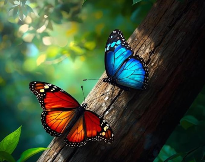Butterfly Nature Wall Art | Colorful Insect Photography AI Digital Print | Blue and Orange Butterfly Art for Home Decor | Nature Lover Gift