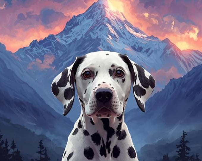 Young Dog with Mountain Digital Download | AI Art, Animal Wall Decor, Dog Landscape, Digital Animal Print, Instant Download