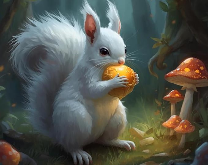White Squirrel – AI Digital Download | Animal Wall Art, Forest Creature, Nature Illustration, Winter Scene, Cute Animal Art, Instant Download