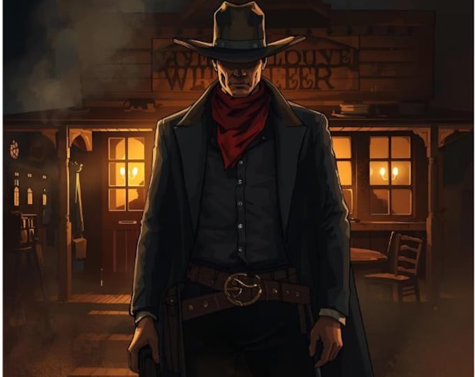 Cowboy in the Wild West – AI Digital Download | Western Scene, Cowboy Art, Ranch & Rodeo Illustration, Wild West Wall Decor, Instant Download