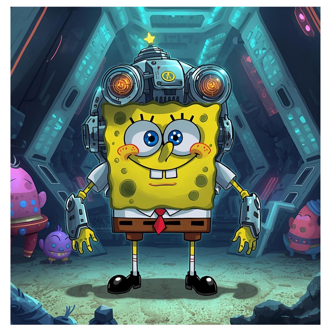 AI Sponge Art | Futuristic Spongebob Digital Illustration | Cyberpunk ...