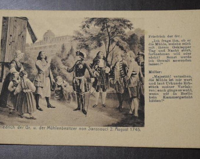 Vintage postcard Frederick the Great & mill owner Sanssouci – Postcard Germany, Historical Travel Souvenir, Collectible Card