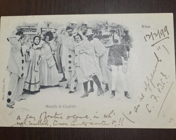 Original vintage postcard Bataille de Confettis–Carnival France 1900, historical postcard, carnival, collector's card, travel souvenir"