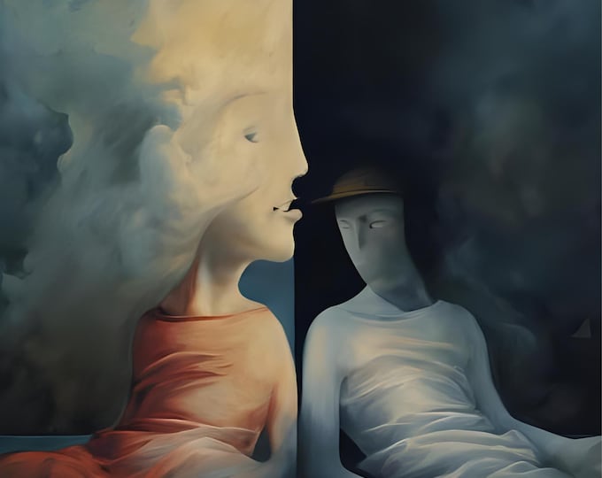 Surreal Dual Portrait | Modern Abstract Human Contrast Digital AI Product | Dreamlike Face Art | Ethereal Misty Deep Reflection Wall Art