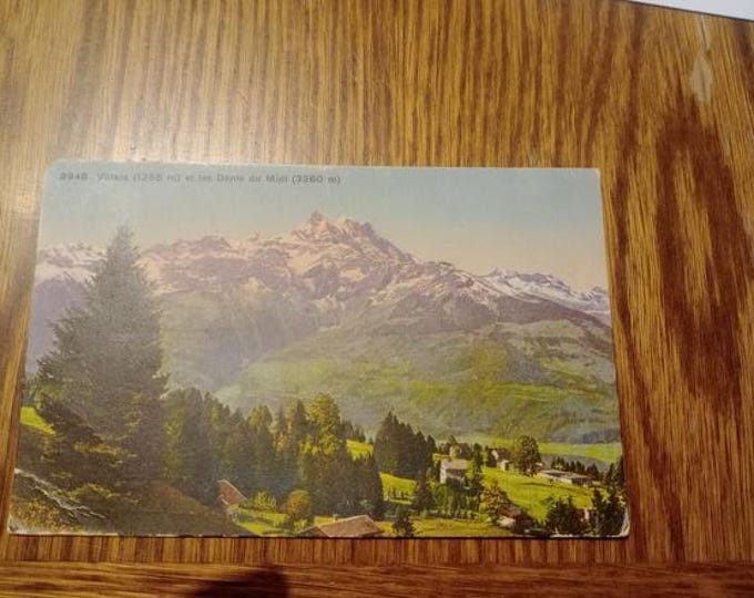 Original Vintage Photochrom Postcard Villars & Dents du Midi – Switzerland, Alpine Panorama, Retro Travel Souvenir, Collectible Card, Postcard