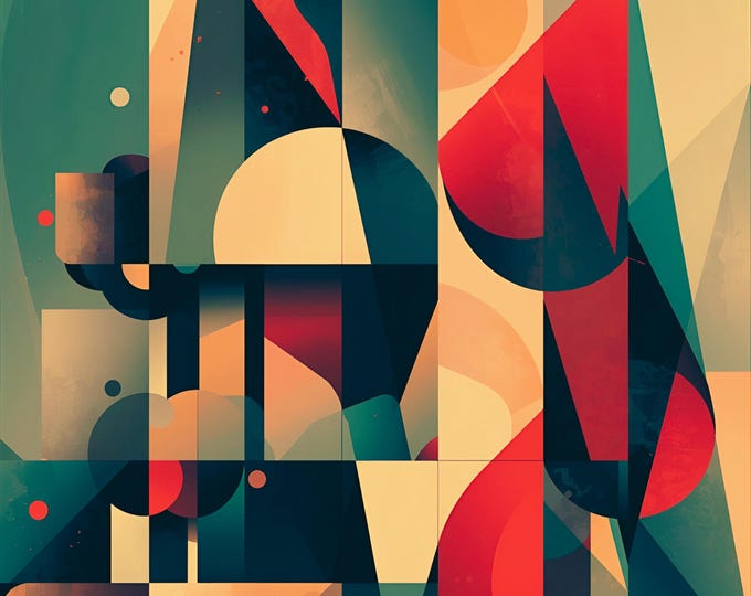 AI Abstract Geometric Art Print | Mid Century Modern Digital Wall Decor | Colorful Shapes Minimalist Artwork | Contemporary Home Design