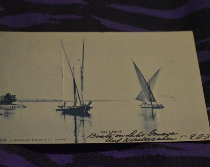 Original Vintage Postcard Lac Léman & Geneva – Postcard Switzerland, Alpine Lake, Travel Souvenir, Collector’s Card, Historical Postcard
