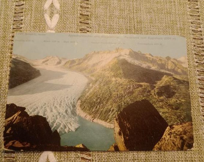 Original Vintage Postcard Aletsch Glacier & Merjensee–Valais, Switzerland, historical postcard, Alps, glacier, tourist souvenir, collectible card