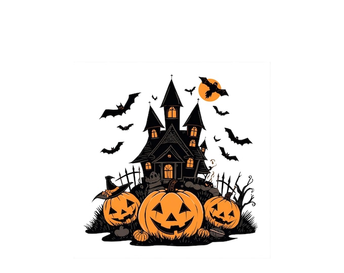 Halloween Haunted Castle Digital Print | Spooky Pumpkin and Bats Decor | Witchy Wall Art | Gothic Holiday Gift Idea | Unique Home Decor