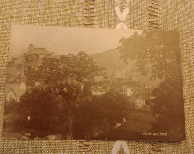 Original Vintage Black and White Postcard Sion Valère – Valais, Switzerland, Historical Postcard, Castle, Alps, Tourist Souvenir, Collectible Card